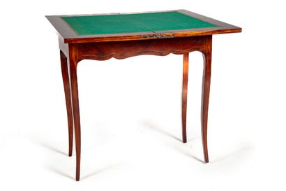 null Game table in marquetry, with folding top lined with green felt, in the Transition...