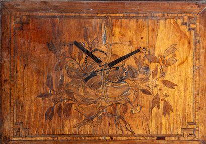 null Small working table in marquetry with musical instruments, opening with two...