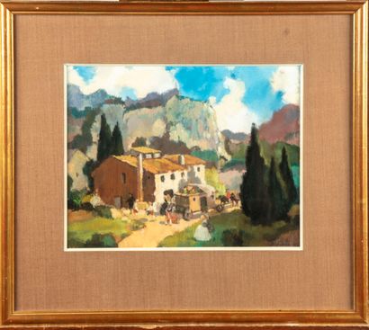 null ECOLE FRANCAISE 

Halte au relais 

Gouache, signée en bas à droite

26 x 33,5...