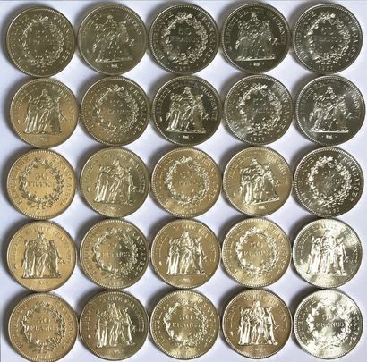 null Ensemble de 25 pièces de 50 Francs Argent 1977, type Hercule présidant à la...