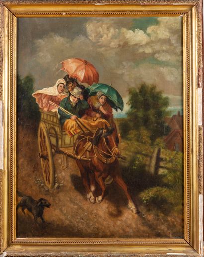 null FRENCH SCHOOL of the 19th century 

The journey in a carriage

Oil on canvas...