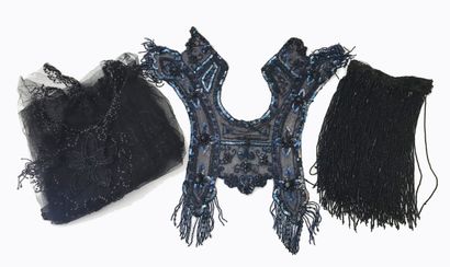 null Set of bodice ornaments in tulle and sequins, belt with beaded fringe. Late...