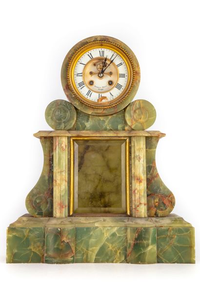 null Important green marble clock in Baroque style, The dial signed Duthuit-Boust...