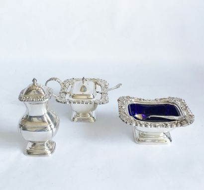 null Set of 3 pieces for the service of the table in silver plated metal and blue...