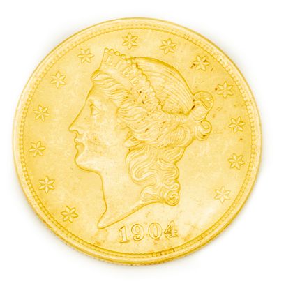  Pièce de 20 dollars en or Liberty Head datée 1904 
Poids : 33,4 g