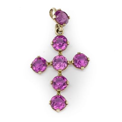 null Large cross pendant in silver, paved with amethysts