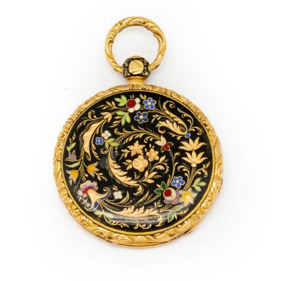 null Yellow gold pocket watch with polychrome enamel decoration

Inscription in the...