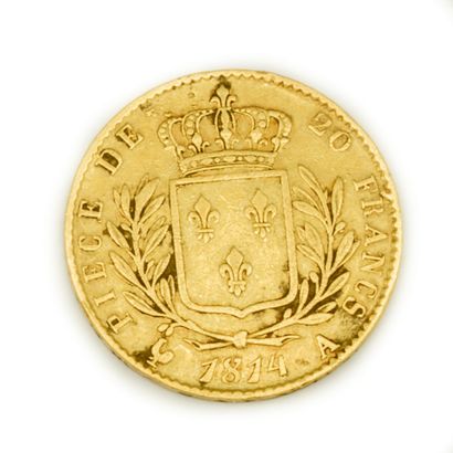 LOUIS XVIII Pièce de 20 Francs en or Louis XVIII 1814 A 
Poids : 6,4 g.
