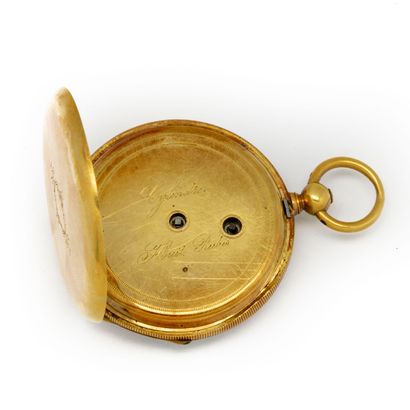  Montre de gousset en or jaune, avec son étui en cuir 
Poids brut : 29,8 g.