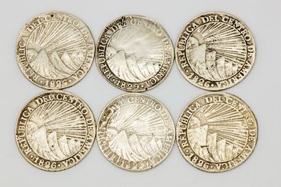 null Set of six silver coins of 8 reales Guatemala, bears the inscription "Republica...