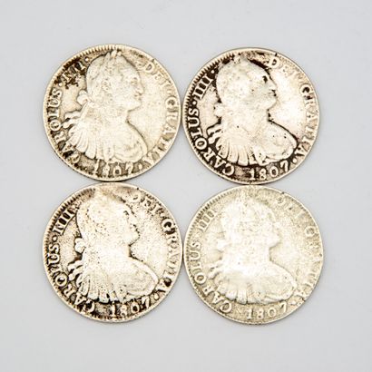 null Ensemble de quatre pièces en argent de 8 reales Charles III 1807 Mexique, avec...