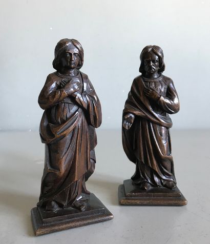 null Deux statuettes en bois sculpté représentant le Christ et Saint Jean. Style...
