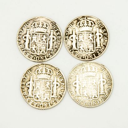  Ensemble de quatre pièces en argent de 8 reales Charles III 1807 Mexique, avec l'inscription...