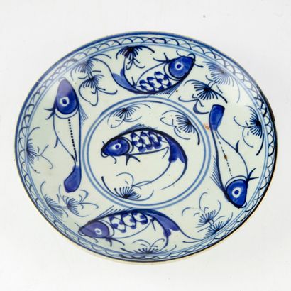null Assiette en porcelaine émaillée à décor en bleu et blanc de poissons

Marque...
