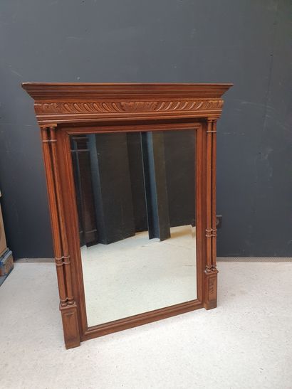 null Natural wood mantel mirror with detached columns 

Mercury glass on the sides

Late...