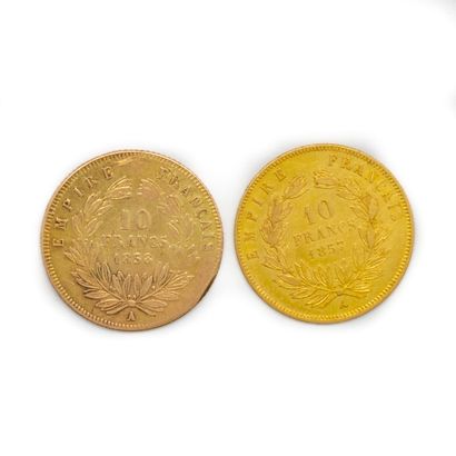 null 2 coins of 10 francs gold dated 1858 and 1857