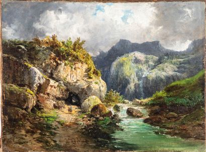 null FRENCH SCHOOL Early XXth century

Mountain landscape 

Oil on canvas, signed...