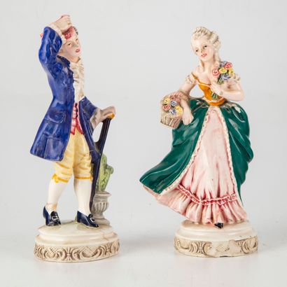null Pair of subjects in the 18th century taste in polychrome enamelled porcelain.

H....