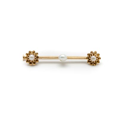null Yellow gold brooch with a pearl and two button pearls

19th century

Weight...