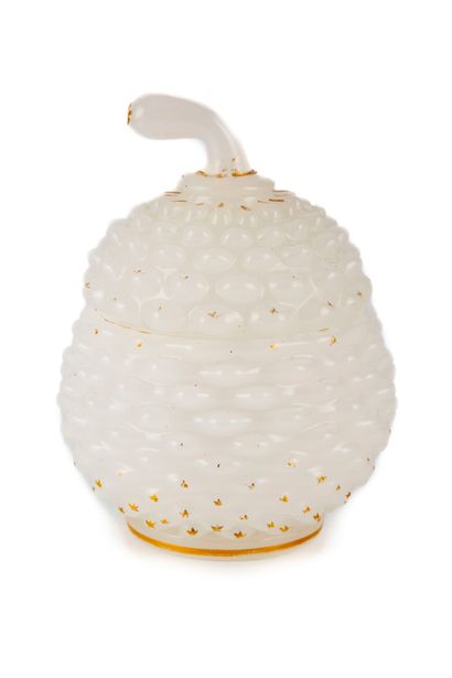 null Covered pineapple dish made of white opaline glass with golden threads

19th...