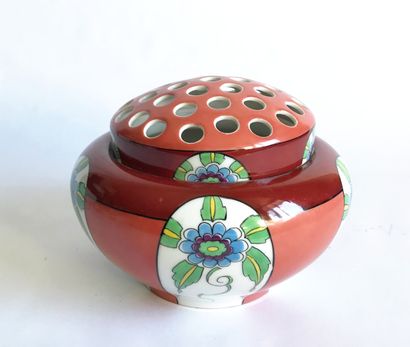 null Coupe pot-pourri de forme ronde en porcelaine à décor polychrome de fleurs dans...