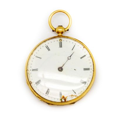 null Pocket watch in yellow gold with enamelled dial (damaged)

Gross weight: 22...