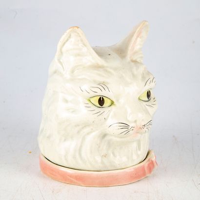 null Boîte en forme de tête de chat en céramique émaillée 

H. : 15 cm 

En l'ét...