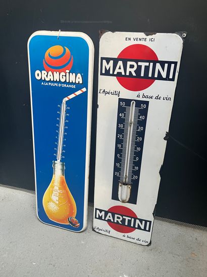 null Ensemble de 2 plaques émaillées publicitaire formant thermomètre : Orangina...