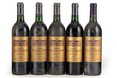 null "5 bouteilles : 1 Château Cantenac Brown 1990 3e GC Margaux, 4 Château Cantenac...