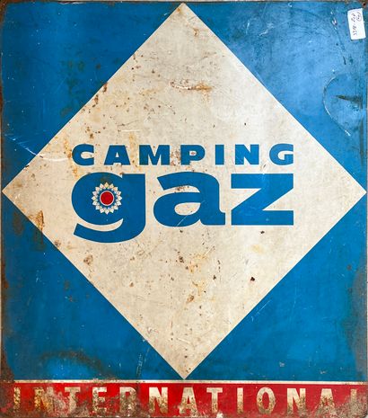 null Ensemble de 2 grandes pancartes publicitaires l'une en tôle de la marque "Camping...