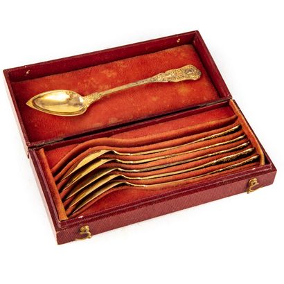 null Suite of six small silver spoons, finely chased with a rocaille decoration....
