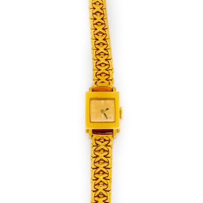 null Montre bracelet de dame en or jaune (18K), cadran rectangulaire à bordure cannelée,...