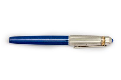 CARTIER CARTIER
PASHA fountain pen in steel, gilded metal and blue lacquered resin...