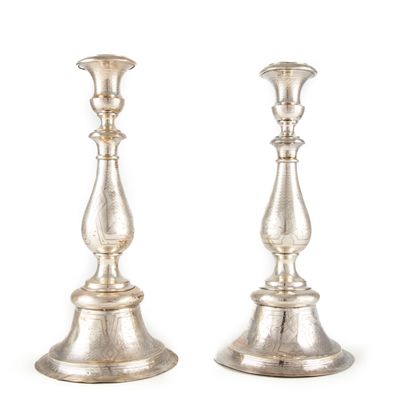 null Pair of silver candlesticks with bulb finely chased flowers
Austrian work, end...