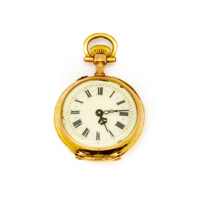 null Yellow gold (18K) lady's collar watch, the case adorned with an old cut diamond,...