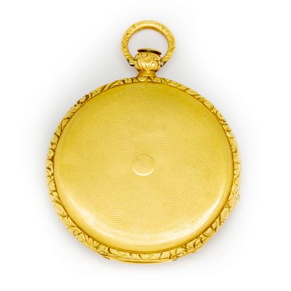 Yellow gold pocket watch, enameled dial with...