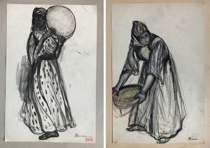 SUREDA André SURÉDA (1872-1930)
Jeune femme au tambourin 
Jeune femme au tamis 
Deux...