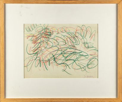 JEAN MESSAGIER Jean MESSAGIER (1920-1999) 
Composition 
Dessin aux crayons de couleur,...