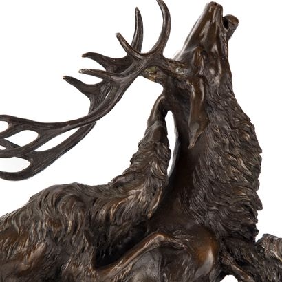 GEORGES CARDET Georges CARDET (1863 - 1939)
The fight of the stag and the dogs
Bronze...