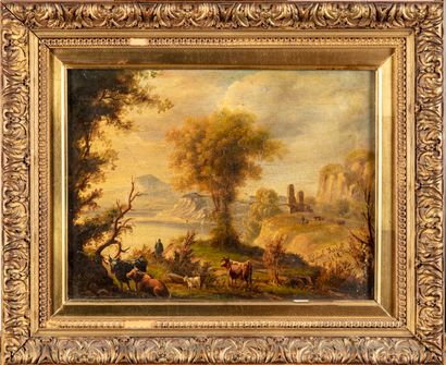 ECOLE FRANCAISE XIXe FRENCH SCHOOL of the 19th century 
Pastoral scene
Oil on canvas,...