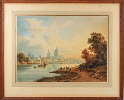 ATTRIBUE A BONINGTON Richard Parkes BONINGTON (1802-1828), entourage of 
Rouen, View...