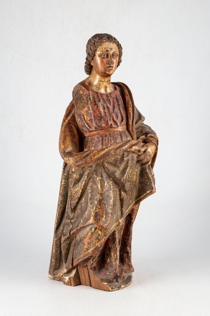 null Sculpture d'applique représentant un Saint en bois polychrome et doré
Ancien...