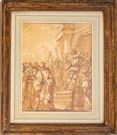ECOLE FRANCAISE DU XVIIIe 17th century FRENCH SCHOOL 
Personage haranguing the crowd
Drawing...