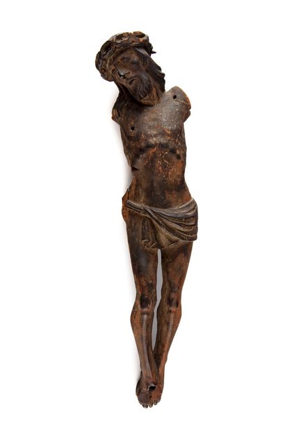 null Christ en bois sculpté, polychromé et doré
Fin du XVe
H. : 45,5 cm
Bras manquants,...
