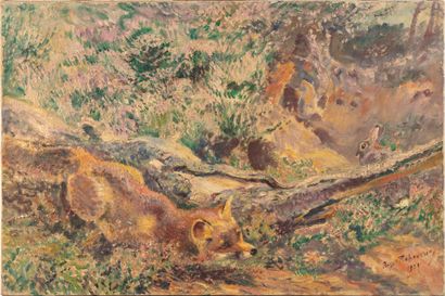 ROGER REBOUSSIN Roger REBOUSSIN (1881-1965)
Fox and Rabbit
Oil on canvas, signed...