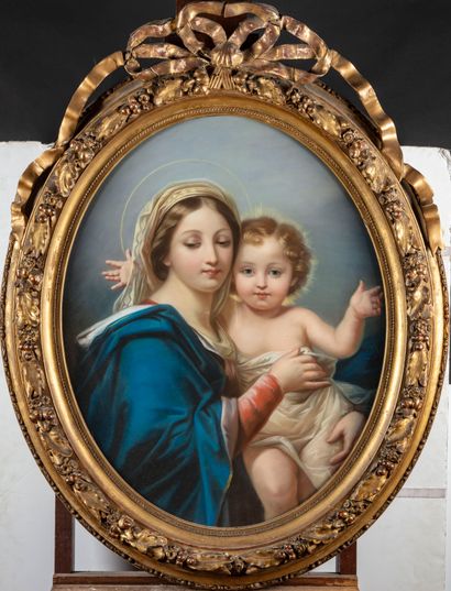 ECOLE FRANCAISE XIXe ECOLE FRANCAISE du XIXe
Vierge à l'Enfant
Pastel à vue ovale
80...