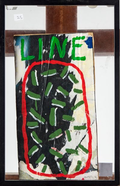 MIMMO ROTELLA Mimmo ROTELLA (1918-2006)
Line 
Mixed media, collage and gouache, signed...