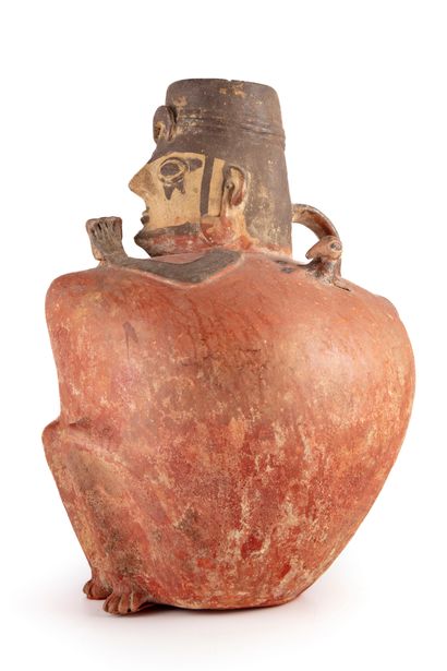 null Anthropomorphic funerary urn representing a seated dignitary, the ovoid urn...