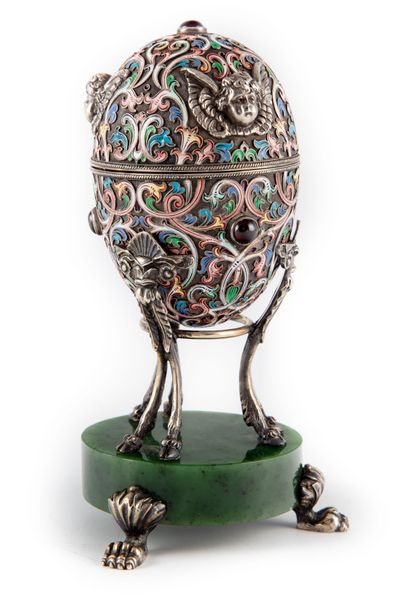 Silver Easter egg with enamelled polychrome...