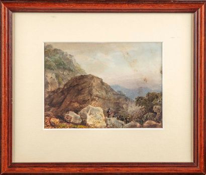 EUGENE CICERI Eugene CICERI (1813-1890)
Walkers in the mountain
Watercolor and white...